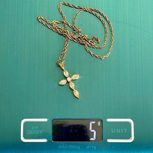 Crystal Cross Pendant on Gold Overlay 925 Sterling Silver Necklace - Picture 7 of 7